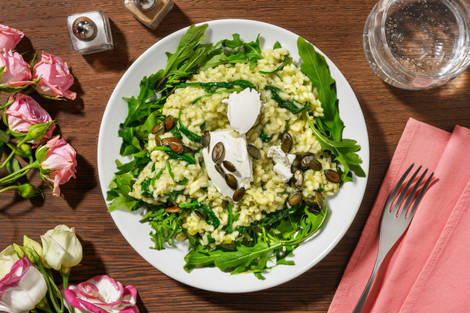 Risotto verde au pesto, épinards & chèvre