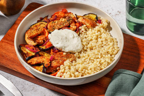 Bowl de poulet et aubergine au labné