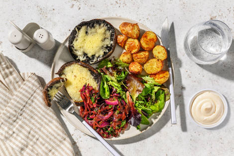 Portobellos gratinés au gouda & grenailles