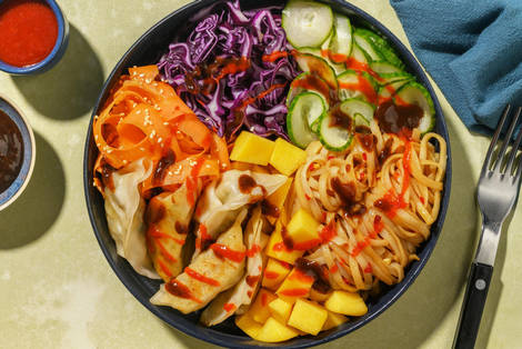 Grøntsagsgyoza-pokebowl