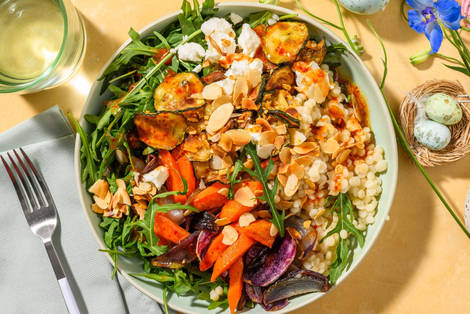 Harissa Couscous Salad and Honeyed Carrots