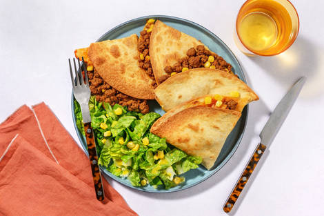 Cheesy quesadillas au haché végétal & maïs