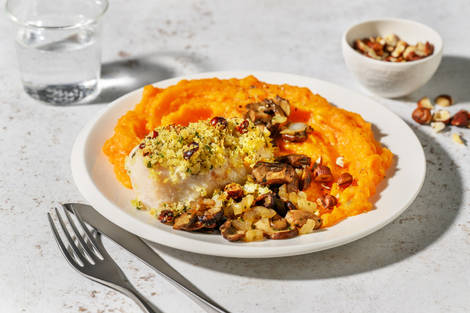 Lieu en croûte de noisettes & purée de courge