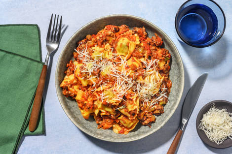 Tortelloni ricotta-épinards & bolo veggie
