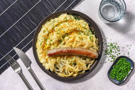 Saucisse de Toulouse & purée au chou-fleur