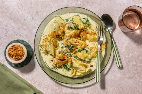 Tortelloni champis & pangrattato aux noisettes