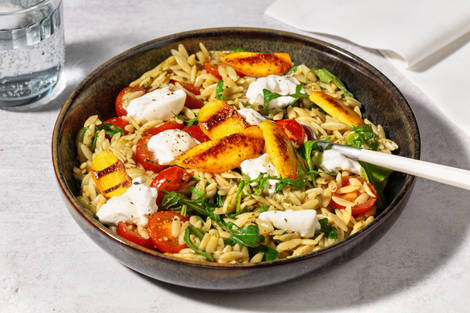 Bowl estival : orzo, burrata & nectarine grillée