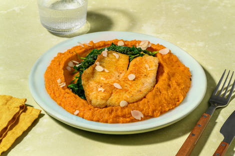 Tilapiafilet à la meunière met wortel-linzenpuree