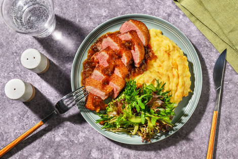 Canard poêlé, sauce échalote & figues