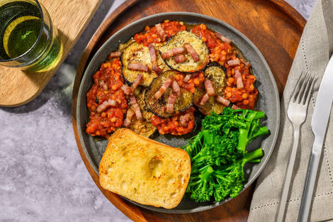 Hearty Aubergine and Bacon Lentil Moussaka