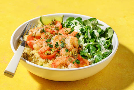 Zaatar-Garnelen mit Kapern auf Couscous