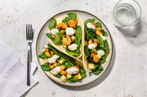 Tacos de extra de langostinos con miel y soja