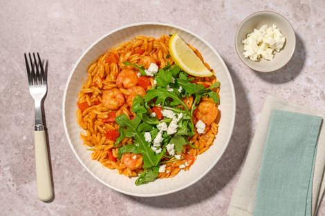 One Pan Spanish Style Prawn Baked Orzo