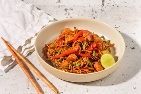 Chinese Style Meat-Free Chicken and Veg Noodle Stir-Fry