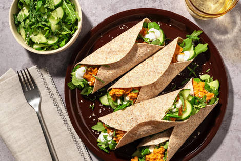 Wraps aux pois-chiches crémeux en sauce au yaourt