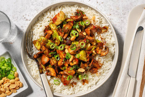 Sauté de champignons en saveur umami et choux de Bruxelles 