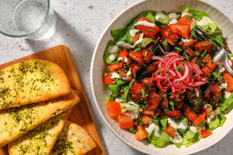 Aubergine laquée de harissa et pita au zaatar