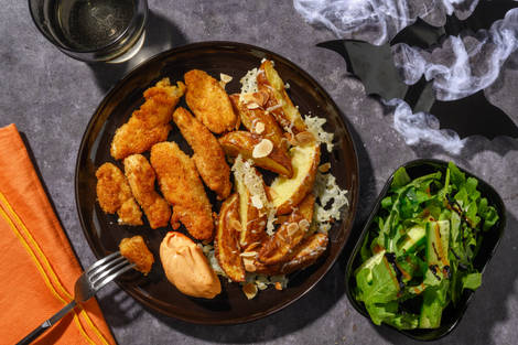 Ghoulish Chicken Goujons and Cheesy Wedges