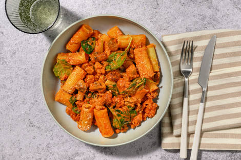 Creamy Beef and Harissa Rigatoni