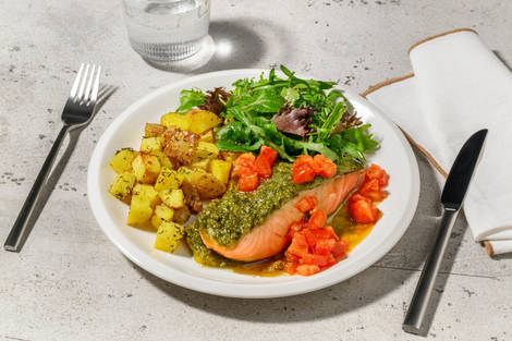 Pesto Baked Salmon and Warm Tomato Salsa