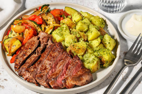 Steak et pommes de terre au pesto