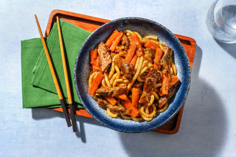 Asian Beef Strip Noodles with Prawns