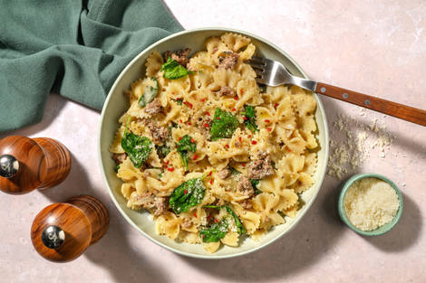 ¡Rápido y furioso! Farfalle con carne picada y chile