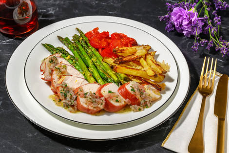 Serrano Wrapped Chicken in Lemon and Parsley Butter Sauce