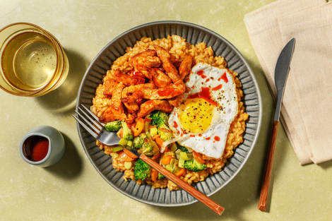 Bibimbap coreano exprés: lomo adobado con arroz