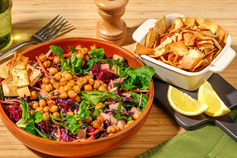 Salade de pois chiches et crackers maison au zaatar