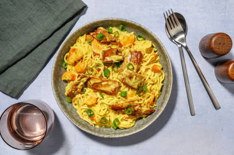 Wok de nouilles & émincés veggie au curry-coco