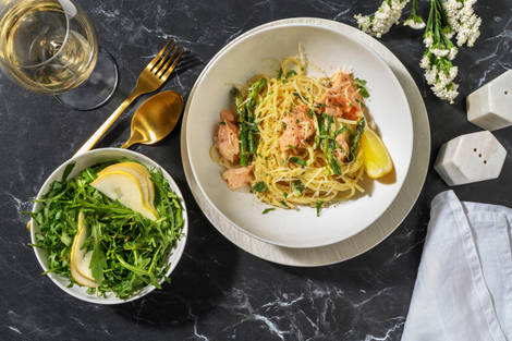 Creamy Lemon-Tarragon Salmon and Bacon Spaghetti