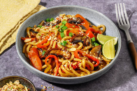 Udonnudeln mit Teriyaki-Portobello