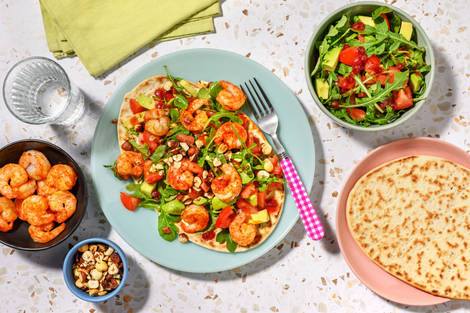 Paprika Prawn Loaded Naan with Falafel