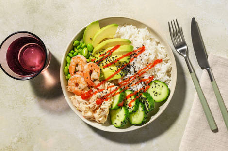 Prawn, Tuna, Avocado and Edamame Bowl
