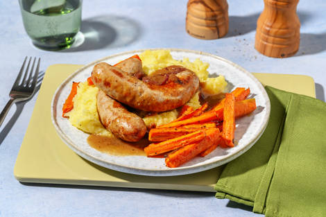 Sausages in Caramelised Red Onion Gravy