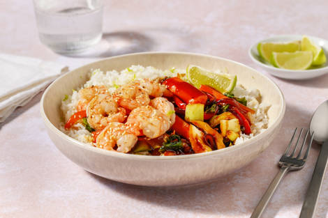 Riesencrevetten mit Sesam und Teriyakigemüse