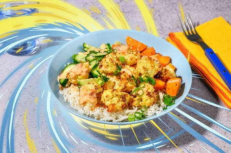 Cauli-Flower Power Bowl with Prawns Inspired by Mega Venusaur