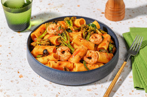 Prawn Puttanesca Style Rigatoni