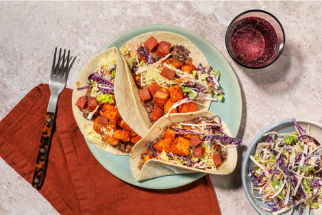 Smoky Chorizo, Refried Beans and Sweet Potato Tacos