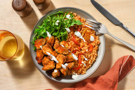Glazed Chicken and Veg Loaded Harissa Bulgur Bowl