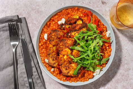 Chermoula Chicken on Caramelised Onion Lentils 