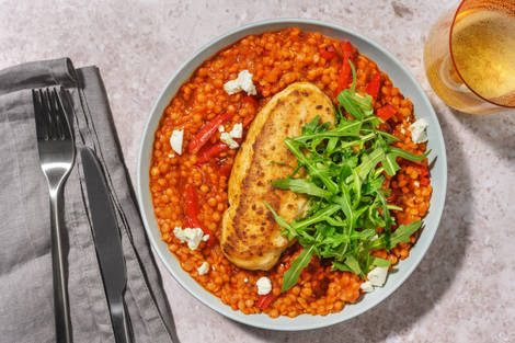 Chermoula Chicken Breast on Caramelised Onion Lentils 