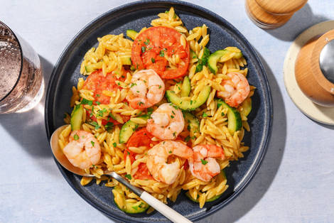 Garnelen in mediterraner Marinade auf Orzo