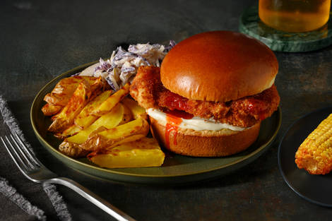 Buffalo Style Fried Chicken Burger and Fries