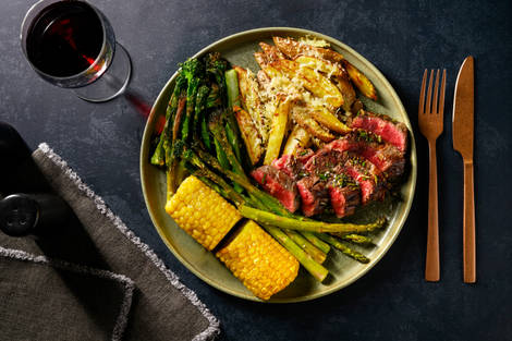 21 Day Aged Sirloin Steak and Cheesy Rosemary Chips