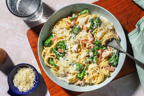 Pasta nach Carbonara Art mit Bacon 