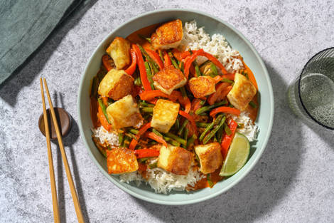 Honey Glazed Halloumi and Gochujang Coconut Curry