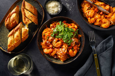 Easy King Prawn and Chorizo Tagliatelle