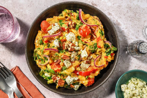 Stoemp de patate douce au fromage à la grecque